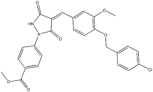 methyl 4-(4-{4-[(4-chlorobenzyl)oxy]-3-methoxybenzylidene}-3,5-dioxo-1-pyrazolidinyl)benzoate Struktur