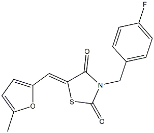 3-(4-fluorobenzyl)-5-[(5-methyl-2-furyl)methylene]-1,3-thiazolidine-2,4-dione Struktur