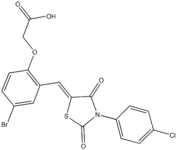 (4-bromo-2-{[3-(4-chlorophenyl)-2,4-dioxo-1,3-thiazolidin-5-ylidene]methyl}phenoxy)acetic acid Struktur