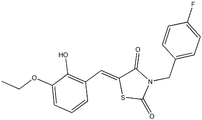 5-(3-ethoxy-2-hydroxybenzylidene)-3-(4-fluorobenzyl)-1,3-thiazolidine-2,4-dione Struktur