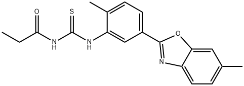 N-[2-methyl-5-(6-methyl-1,3-benzoxazol-2-yl)phenyl]-N'-propionylthiourea Struktur