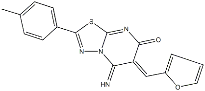 6-(2-furylmethylene)-5-imino-2-(4-methylphenyl)-5,6-dihydro-7H-[1,3,4]thiadiazolo[3,2-a]pyrimidin-7-one Struktur