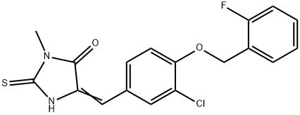 5-{3-chloro-4-[(2-fluorobenzyl)oxy]benzylidene}-3-methyl-2-thioxo-4-imidazolidinone Struktur