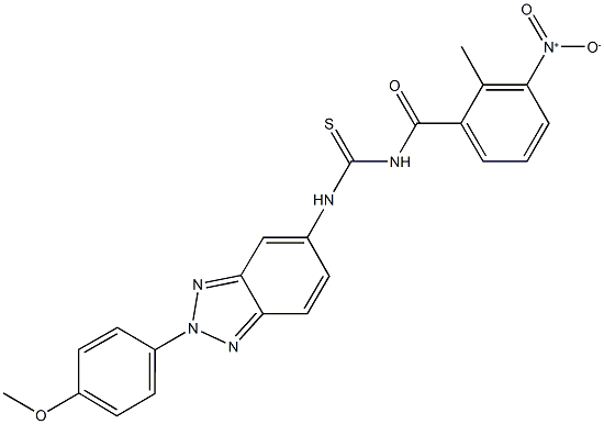 N-{3-nitro-2-methylbenzoyl}-N'-[2-(4-methoxyphenyl)-2H-1,2,3-benzotriazol-5-yl]thiourea Struktur