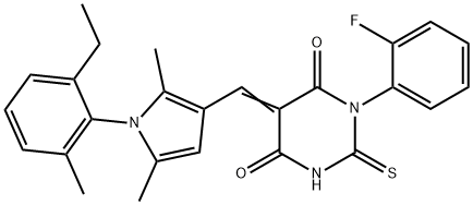 5-{[1-(2-ethyl-6-methylphenyl)-2,5-dimethyl-1H-pyrrol-3-yl]methylene}-1-(2-fluorophenyl)-2-thioxodihydro-4,6(1H,5H)-pyrimidinedione Struktur