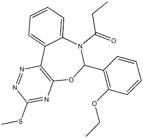 6-(2-ethoxyphenyl)-3-(methylsulfanyl)-7-propionyl-6,7-dihydro[1,2,4]triazino[5,6-d][3,1]benzoxazepine Struktur