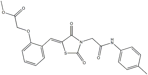 methyl [2-({2,4-dioxo-3-[2-oxo-2-(4-toluidino)ethyl]-1,3-thiazolidin-5-ylidene}methyl)phenoxy]acetate Struktur