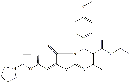 ethyl 5-(4-methoxyphenyl)-7-methyl-3-oxo-2-{[5-(1-pyrrolidinyl)-2-furyl]methylene}-2,3-dihydro-5H-[1,3]thiazolo[3,2-a]pyrimidine-6-carboxylate Struktur