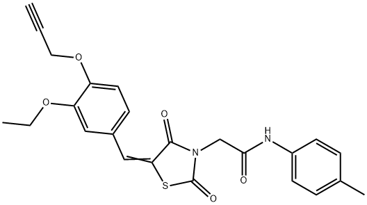 2-{5-[3-ethoxy-4-(2-propynyloxy)benzylidene]-2,4-dioxo-1,3-thiazolidin-3-yl}-N-(4-methylphenyl)acetamide Struktur