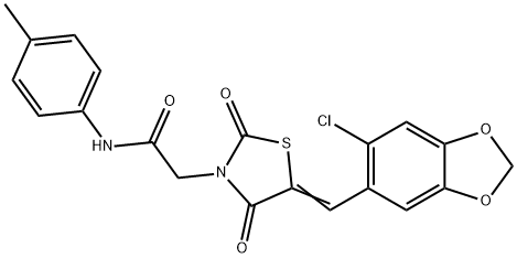 2-{5-[(6-chloro-1,3-benzodioxol-5-yl)methylene]-2,4-dioxo-1,3-thiazolidin-3-yl}-N-(4-methylphenyl)acetamide Struktur