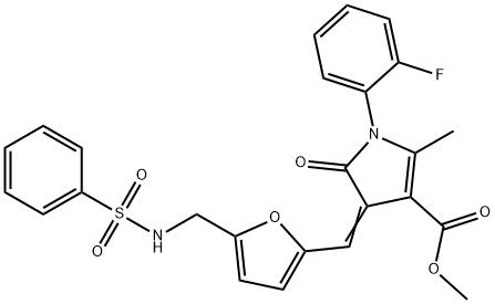 methyl 1-(2-fluorophenyl)-2-methyl-5-oxo-4-[(5-{[(phenylsulfonyl)amino]methyl}-2-furyl)methylene]-4,5-dihydro-1H-pyrrole-3-carboxylate Struktur