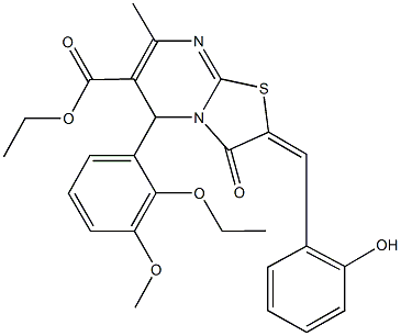 ethyl 5-(2-ethoxy-3-methoxyphenyl)-2-(2-hydroxybenzylidene)-7-methyl-3-oxo-2,3-dihydro-5H-[1,3]thiazolo[3,2-a]pyrimidine-6-carboxylate Struktur