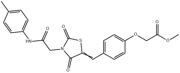 methyl [4-({2,4-dioxo-3-[2-oxo-2-(4-toluidino)ethyl]-1,3-thiazolidin-5-ylidene}methyl)phenoxy]acetate Struktur