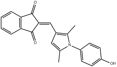 2-{[1-(4-hydroxyphenyl)-2,5-dimethyl-1H-pyrrol-3-yl]methylene}-1H-indene-1,3(2H)-dione Struktur