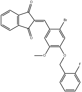 2-{2-bromo-4-[(2-fluorobenzyl)oxy]-5-methoxybenzylidene}-1H-indene-1,3(2H)-dione Struktur