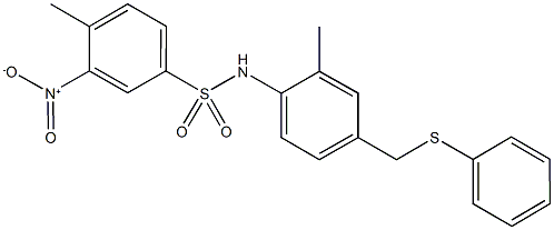 3-nitro-4-methyl-N-{2-methyl-4-[(phenylsulfanyl)methyl]phenyl}benzenesulfonamide Struktur