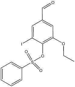 2-ethoxy-4-formyl-6-iodophenyl benzenesulfonate Struktur