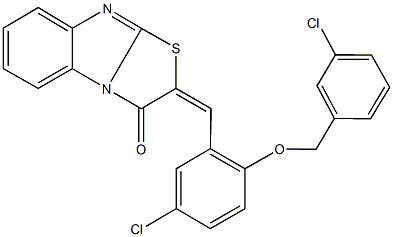 2-{5-chloro-2-[(3-chlorobenzyl)oxy]benzylidene}[1,3]thiazolo[3,2-a]benzimidazol-3(2H)-one Struktur