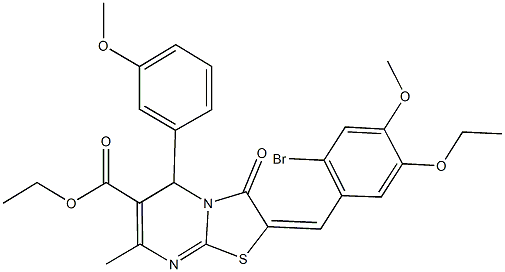 ethyl 2-(2-bromo-5-ethoxy-4-methoxybenzylidene)-5-(3-methoxyphenyl)-7-methyl-3-oxo-2,3-dihydro-5H-[1,3]thiazolo[3,2-a]pyrimidine-6-carboxylate Struktur