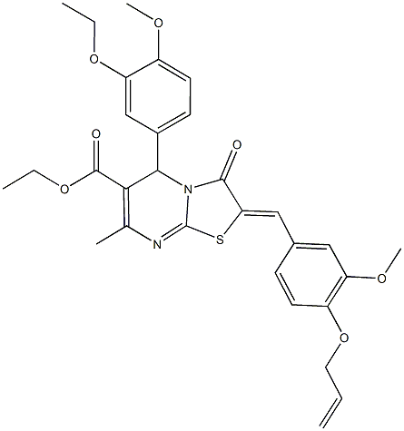 ethyl 2-[4-(allyloxy)-3-methoxybenzylidene]-5-(3-ethoxy-4-methoxyphenyl)-7-methyl-3-oxo-2,3-dihydro-5H-[1,3]thiazolo[3,2-a]pyrimidine-6-carboxylate Struktur