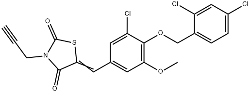 5-{3-chloro-4-[(2,4-dichlorobenzyl)oxy]-5-methoxybenzylidene}-3-(2-propynyl)-1,3-thiazolidine-2,4-dione Struktur