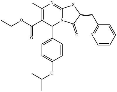 ethyl 5-(4-isopropoxyphenyl)-7-methyl-3-oxo-2-(2-pyridinylmethylene)-2,3-dihydro-5H-[1,3]thiazolo[3,2-a]pyrimidine-6-carboxylate Struktur