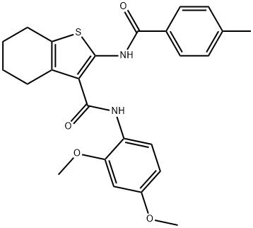 N-(2,4-dimethoxyphenyl)-2-[(4-methylbenzoyl)amino]-4,5,6,7-tetrahydro-1-benzothiophene-3-carboxamide Struktur