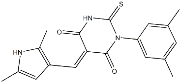 1-(3,5-dimethylphenyl)-5-[(2,5-dimethyl-1H-pyrrol-3-yl)methylene]-2-thioxodihydro-4,6(1H,5H)-pyrimidinedione Struktur