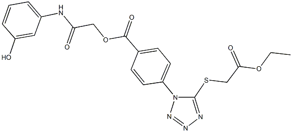 2-(3-hydroxyanilino)-2-oxoethyl 4-{5-[(2-ethoxy-2-oxoethyl)sulfanyl]-1H-tetraazol-1-yl}benzoate Struktur