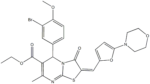 ethyl 5-(3-bromo-4-methoxyphenyl)-7-methyl-2-{[5-(4-morpholinyl)-2-furyl]methylene}-3-oxo-2,3-dihydro-5H-[1,3]thiazolo[3,2-a]pyrimidine-6-carboxylate Struktur