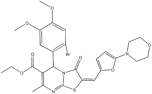 ethyl 5-(2-bromo-4,5-dimethoxyphenyl)-7-methyl-2-{[5-(4-morpholinyl)-2-furyl]methylene}-3-oxo-2,3-dihydro-5H-[1,3]thiazolo[3,2-a]pyrimidine-6-carboxylate Struktur