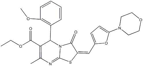 ethyl 5-(2-methoxyphenyl)-7-methyl-2-{[5-(4-morpholinyl)-2-furyl]methylene}-3-oxo-2,3-dihydro-5H-[1,3]thiazolo[3,2-a]pyrimidine-6-carboxylate Struktur