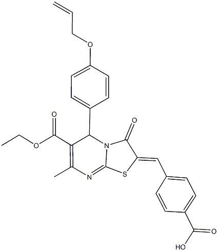 4-[(5-[4-(allyloxy)phenyl]-6-(ethoxycarbonyl)-7-methyl-3-oxo-5H-[1,3]thiazolo[3,2-a]pyrimidin-2(3H)-ylidene)methyl]benzoic acid Struktur