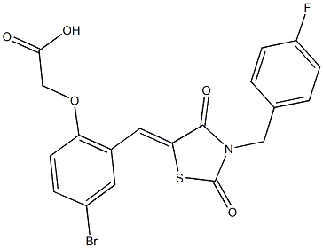 (4-bromo-2-{[3-(4-fluorobenzyl)-2,4-dioxo-1,3-thiazolidin-5-ylidene]methyl}phenoxy)acetic acid Struktur