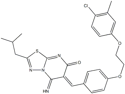 6-{4-[2-(4-chloro-3-methylphenoxy)ethoxy]benzylidene}-5-imino-2-isobutyl-5,6-dihydro-7H-[1,3,4]thiadiazolo[3,2-a]pyrimidin-7-one Struktur