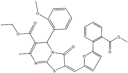 ethyl 2-({5-[2-(methoxycarbonyl)phenyl]-2-furyl}methylene)-5-(2-methoxyphenyl)-7-methyl-3-oxo-2,3-dihydro-5H-[1,3]thiazolo[3,2-a]pyrimidine-6-carboxylate Struktur