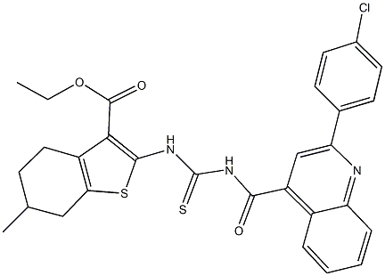 ethyl 2-{[({[2-(4-chlorophenyl)-4-quinolinyl]carbonyl}amino)carbothioyl]amino}-6-methyl-4,5,6,7-tetrahydro-1-benzothiophene-3-carboxylate Struktur