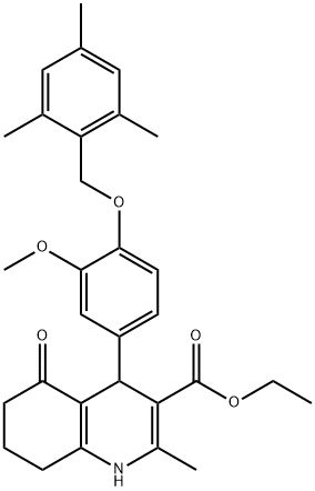 ethyl 4-[4-(mesitylmethoxy)-3-methoxyphenyl]-2-methyl-5-oxo-1,4,5,6,7,8-hexahydro-3-quinolinecarboxylate Struktur