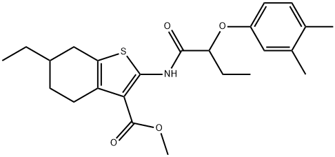 methyl 2-{[2-(3,4-dimethylphenoxy)butanoyl]amino}-6-ethyl-4,5,6,7-tetrahydro-1-benzothiophene-3-carboxylate Struktur