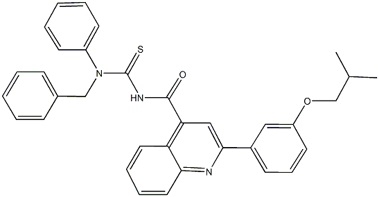 N-benzyl-N'-{[2-(3-isobutoxyphenyl)-4-quinolinyl]carbonyl}-N-phenylthiourea Struktur