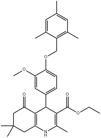 ethyl 4-[4-(mesitylmethoxy)-3-methoxyphenyl]-2,7,7-trimethyl-5-oxo-1,4,5,6,7,8-hexahydro-3-quinolinecarboxylate Struktur