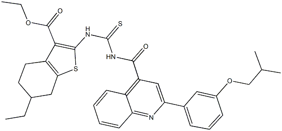 ethyl 6-ethyl-2-{[({[2-(3-isobutoxyphenyl)-4-quinolinyl]carbonyl}amino)carbothioyl]amino}-4,5,6,7-tetrahydro-1-benzothiophene-3-carboxylate Struktur