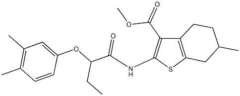 methyl 2-{[2-(3,4-dimethylphenoxy)butanoyl]amino}-6-methyl-4,5,6,7-tetrahydro-1-benzothiophene-3-carboxylate Struktur