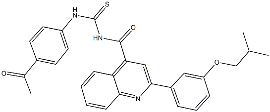 N-(4-acetylphenyl)-N'-{[2-(3-isobutoxyphenyl)-4-quinolinyl]carbonyl}thiourea Struktur