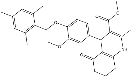 methyl 4-[4-(mesitylmethoxy)-3-methoxyphenyl]-2-methyl-5-oxo-1,4,5,6,7,8-hexahydro-3-quinolinecarboxylate Struktur