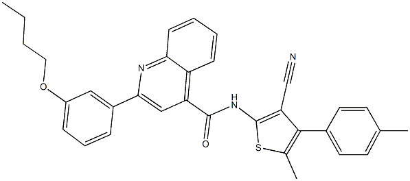 2-(3-butoxyphenyl)-N-[3-cyano-5-methyl-4-(4-methylphenyl)-2-thienyl]-4-quinolinecarboxamide Struktur