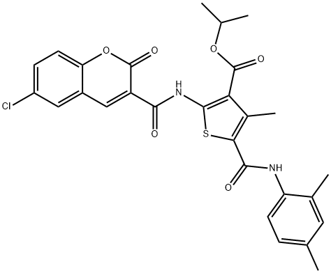 isopropyl 2-{[(6-chloro-2-oxo-2H-chromen-3-yl)carbonyl]amino}-5-[(2,4-dimethylanilino)carbonyl]-4-methyl-3-thiophenecarboxylate Struktur