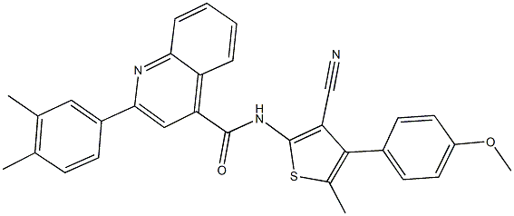 N-[3-cyano-4-(4-methoxyphenyl)-5-methyl-2-thienyl]-2-(3,4-dimethylphenyl)-4-quinolinecarboxamide Struktur