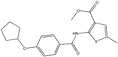 methyl 2-{[4-(cyclopentyloxy)benzoyl]amino}-5-methyl-3-thiophenecarboxylate Struktur