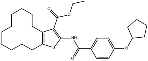 ethyl 2-{[4-(cyclopentyloxy)benzoyl]amino}-4,5,6,7,8,9,10,11,12,13-decahydrocyclododeca[b]thiophene-3-carboxylate Struktur